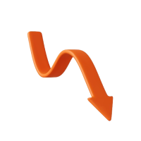 3d_arrow_money_2023_17-removebg-preview 3D orange arrow indicating downward trend, symbolizing financial decline or decreasing value, relevant to rent-to-own service context.