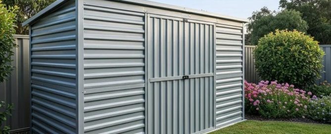 Affordable repossessed storage shed in a backyard, showcasing durability and functionality